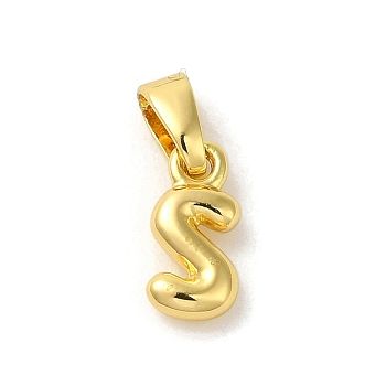 Rack Plating Brass Charms, Real 18K Gold Plated, Long-Lasting Plated, Cadmium Free & Lead Free, Letter S, 10x4.5x2mm, Hole: 5x2.5mm