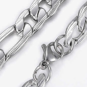 Trendy Men's Figaro Chain Necklaces, 304 Stainless Steel Chain Necklaces, with Lobster Claw Clasp, Stainless Steel Color, 25.98 inch(66cm), 9.5mm