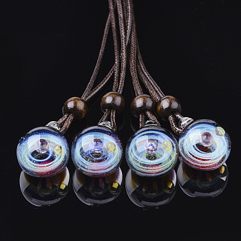Handmade Lampwork Pendants, Galaxy Universe Ball, with Two Color Small Ball Inside, Colorful, 27~28x20~21x19~20mm, Hole: 3mm
