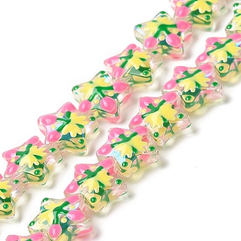 Handmade Lampwork Beads Strands, with Enamel, Star, Hot Pink, 12.5~13x13~13.3x6~6.5mm, Hole: 1mm, about 33pcs/strand, 15.08''(38.3cm)