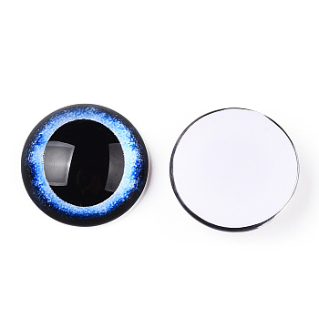 Glass Cabochons, Half Round with Eye, Cornflower Blue, 20x6.5mm