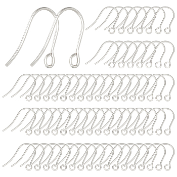 200Pcs 304 Stainless Steel Earring Hooks, Ear Wire, with Horizontal Loop, Stainless Steel Color, 18x15mm, Hole: 2mm, 21 Gauge, Pin: 0.7mm