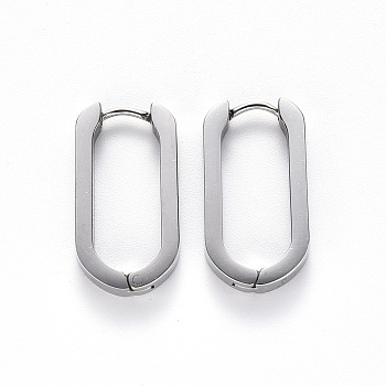 304 Stainless Steel Huggie Hoop Earrings, Oval, Stainless Steel Color, 21x12x3mm, Pin: 1mm