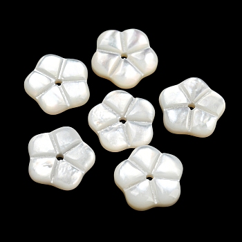 Natural White Shell Beads, Flower, WhiteSmoke, 10x10.5x2.5mm, Hole: 1mm