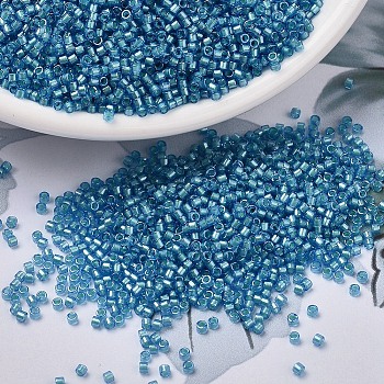 MIYUKI Delica Beads, Cylinder, Japanese Seed Beads, 11/0, (DB1709) Mint Pearl Lined Azure, 1.3x1.6mm, Hole: 0.8mm, about 2000pcs/10g