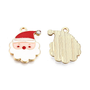 Christmas Theme, Alloy Enamel Pendants, with Crystal Rhinestone, Light Gold, Father Christmas, Colorful, 21x16.5x2mm, Hole: 1.8mm
