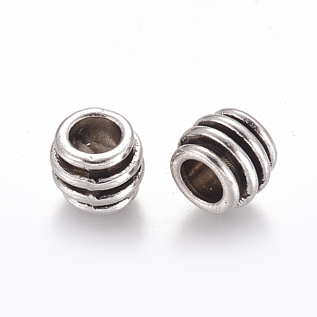 Tibetan Silver Alloy Barrel Large Hole European Beads, Lead Free, Cadmium Free & Nickel Free, Antique Silver, about 6mm long, 8mm wide, hole: 4mm