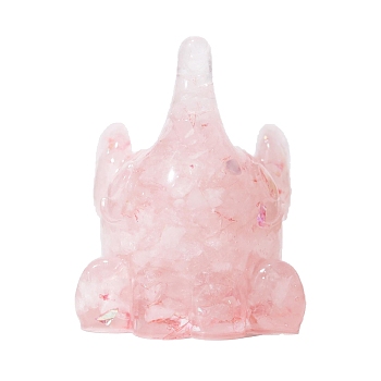 Resin Elephant Display Decoration, with Natural Rose Quartz Chips inside Statues for Home Office Decorations, 55x55x75mm
