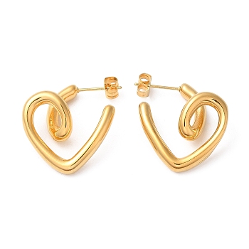 Ion Plating(IP) 304 Stainless Steel Heart Stud Earrings, Real 18K Gold Plated, 24x9mm
