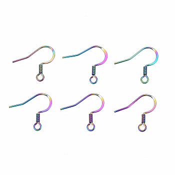 304 Stainless Steel Earring Hooks, Ear Wire, with Horizontal Loop, Rainbow Color, 17x18mm, Hole: 2mm, 21 Gauge, Pin: 0.7mm