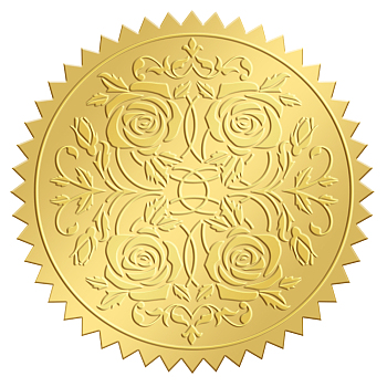 Self Adhesive Gold Foil Embossed Stickers, Medal Decoration Sticker, Rose Pattern, 5x5cm