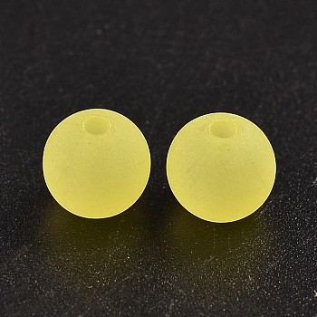 Transparent Acrylic Ball Beads, Frosted Style, Round, Yellow, 8mm, Hole: 2mm, about 1892pcs/500g