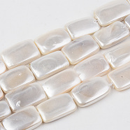 Electroplate Natural Freshwater Shell Beads Strands, Rectangle, Floral White, 15~16x10x3mm, Hole: 1mm, about 26pcs/strand, 16.14 inch(41cm)(SHEL-R049-027C)