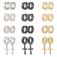 24Pcs 12 Style 204 Stainless Steel Clip-on Earrings, Cross Drop Earrings for Women Men, Mixed Color, 13~31x4mm, 2Pcs/style(EJEW-AN0003-44)