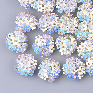 PVC Paillette Cabochons, Cluster Beads, with Glass Seed Beads and Golden Plated Brass Perforated Disc Settings, Flower, Alice Blue, 20~23x10~11mm(X-FIND-S321-01N)