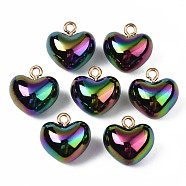 Electroplate Acrylic Pendants, Cadmium Free & Lead Free, with Brass Findings, Heart, Colorful, 18~19x18x13mm, Hole: 2.5mm(X-PACR-S223-03B)