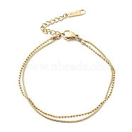 304 Stainless Steel Round Snake & Ball Chains Double Layer Multi-strand Bracelet for Women, Golden, 7-7/8 inch(20.1cm)(BJEW-B064-11G)