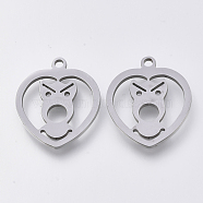 201 Stainless Steel Puppy Pendants, Laser Cut Pendants, Heart with Dog, Stainless Steel Color, 17.5x15x1mm, Hole: 1.2mm(X-STAS-S110-054P)