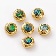 Glass Beads, with Golden Tone Brass Findings, Round, Green, 20.4~21.2x14.2~15.7mm, Hole: 1mm(GLAA-C100-02G)