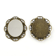 Alloy Oval Mirror Big Pendants, Lead Free & Nickel Free & Cadmium Free, Antique Bronze, 56x46x2.5mm(PALLOY-R068-31AB-NR)