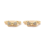 Brass Micro Pave Clear Cubic Zirconia Slide Charms, Bowknot, Real 18K Gold Plated, 4x12x6mm, Hole: 1.6mm(KK-P239-14G)