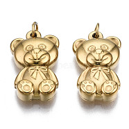 304 Stainless Steel Pendants, with Jump Rings, Bear, Real 14K Gold Plated, 17x10.5x4mm, Jump Ring: 3.8x0.6mm, 2.6mm inner diameter(X-STAS-S116-415G)