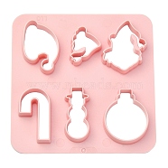 ABS Plastic Cookie Cutters, Christmas Santa Claus/Candy Cane/Snowman, Pink, 100x100mm(BAKE-YW0001-016)