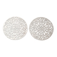 Long-Lasting Plated Brass Connector Charms, Etched Metal Embellishments, Flat Round with Flower, Platinum, 30x0.3mm, Hole: 1.5mm(KK-K336-08P)