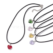 Valentine's Day Glass Heart Pendant Necklaces, with Imitation Leather Cords, Mixed Color, 17.52 inch(44.5cm)(NJEW-JN04570-01)