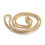 304 Stainless Steel Box Chain Necklaces, with Lobster Claw Clasps, Golden, 19.6 inch(50cm), 2.5mm(NJEW-O110-05F-G)