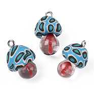 Handmade Polymer Clay Pendants, with Handmade Lampwork and Platinum Plated Iron Loop, Mushroom, Tomato, 24~29x15~17x15~17mm, Hole: 2~3mm(CLAY-N010-065-B03)