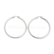 Ring 304 Stainless Steel Hoop Earrings for Women Men, Stainless Steel Color, 9 Gauge, 55.5x3mm, Pin: 0.6mm(EJEW-B049-01H-P)