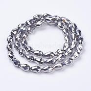 Electroplate Glass Beads Strands, Faceted, teardrop, Platinum Plated, 15x10mm, Hole: 1mm, about 50pcs/strand, 27.1 inch(EGLA-D017-15x10mm-7)