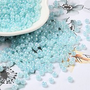 Glass Seed Beads, Ceylon, Round Hole, Round, Light Cyan, 4x3mm, Hole: 1.2mm, 7650pcs/pound(SEED-H002-H-1304)
