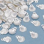 Brass Charms, Shell, 925 Sterling Silver Plated, 8x6x0.5mm, Hole: 0.9mm(KK-Y003-35S)