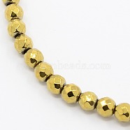 Grade A Electroplate Magnetic Synthetic Hematite Round Beads Strands, Golden Plated, 3x3mm, Hole: 1mm, about 128pcs/strand, 15.7 inch(G-N0014-3mm-18C)