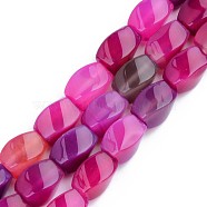 Natural Agate Beads Strands, Dyed & Heated, Twist, Fuchsia, 11~12x7~8x7~8mm, Hole: 1.2mm, about 32~33pcs/strand, 14.96 inch~15.74 inch(38~40cm)(G-S359-124B)