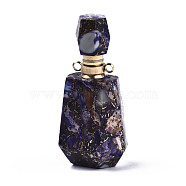 Assembled Synthetic Pyrite and Imperial Jasper Openable Perfume Bottle Pendants, with Brass Findings, Dyed, Purple, capacity: 1ml(0.03 fl. oz), 42x22.5x15mm, Hole: 1.8mm, Capacity: 1ml(0.03 fl. oz)(G-R481-13B)