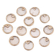 Natural Capiz Shell Charms, Brass Edge Golden Plated, Flat Round, Linen, 10x1mm, Hole: 1.2mm(SHEL-N026-137)