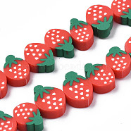 Handmade Polymer Clay Bead Strands, Strawberry Slice, Red, 9~13x6~10.5x4~4.5mm, Hole: 1.8mm, about 40pcs/strand, 11.02 inch~13.39 inch(28~34cm)(X-CLAY-R069-01G-03)