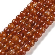 Natural Agate Beads Strands, Dyed & Heated, Faceted, Round, Chocolate, 10mm, Hole: 0.8mm, about 37pcs/strand, 14.96''(38cm)(G-M437-B01-01H)