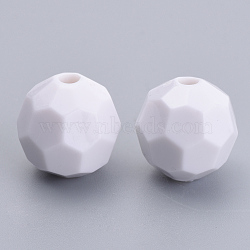 Opaque Acrylic Beads, Faceted, Round, White, 12x12mm, Hole: 1.5mm(X-SACR-S300-05F-01)