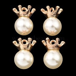 (Defective Closeout Sale: Some Glue Overflow) Resin Imitation Pearl Pendants, Round Charms, with Golden Plated Alloy Pendant Bails, White, 17x10x9.5mm, Hole: 1.6mm(FIND-XCP0002-45B)