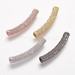 Brass Micro Pave Cubic Zirconia Tube Beads, Tube, Curved, Clear, Mixed Color, 31.5x4.2mm, Hole: 2mm(ZIRC-N025-60)