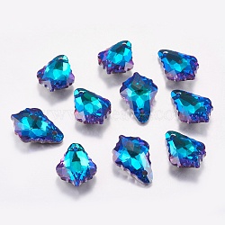 Faceted Glass Rhinestone Charms, Imitation Austrian Crystal, Leaf, Bermuda Blue, 11.5x16.5x5.5mm, Hole: 1mm(RGLA-F052-001BB)