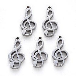 304 Stainless Steel Pendants, Laser Cut, Musical Note, Stainless Steel Color, 17x8x1mm, Hole: 1mm(STAS-N092-70)