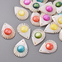 Natural Freshwater Shell Pendants, Dyed, Fishbone, Mixed Color, 30x21.5x5.5mm, Hole: 1.2mm(SHEL-R144-15)