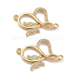 Brass Micro Pave Clear Cubic Zirconia Links Connectors, Infinity with Butterfly, Real 18K Gold Plated, 18x25x2.5mm, Hole: 1.4mm(ZIRC-A021-68G)