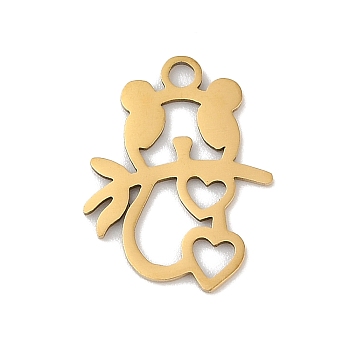 201 Stainless Steel Pendants, Cat Shape Charms, Real 18K Gold Plated, 17x13.5x1mm, Hole: 1.4mm