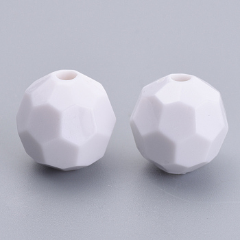 Opaque Acrylic Beads, Faceted, Round, White, 12x12mm, Hole: 1.5mm